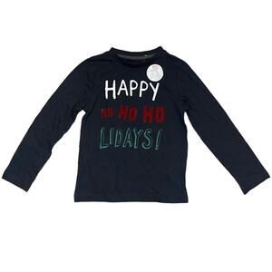 Kiabi Cotton Navy Blue Long Sleeve Holiday HO HO HO Shirt Size 6